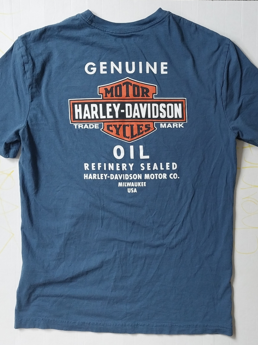 Harley-Davidson Navy Blue Short Sleeve Logo Tee with Orange Shield